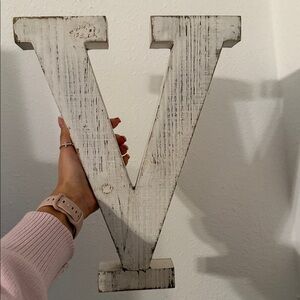Rustic White Wooden Letter V Wall Decor